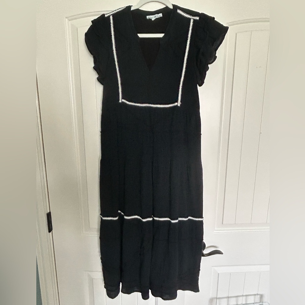 Black and ivory ruffle sleeved Maxi Sundress with V-neck - Picture 1 of 3